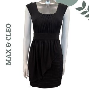 Max & Cleo Black Drape Front Cocktail Dress Cap Sleeve Stretch (Size 2)